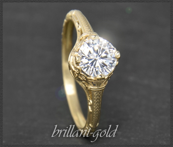 Brillant Ring, 0,94ct, 585 Gold, Antik Jugendstil Design